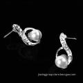 Crystal Rhinestone Pearl Stud Earrings with Fashionable Lovely Water Shaped Pierced Stud White